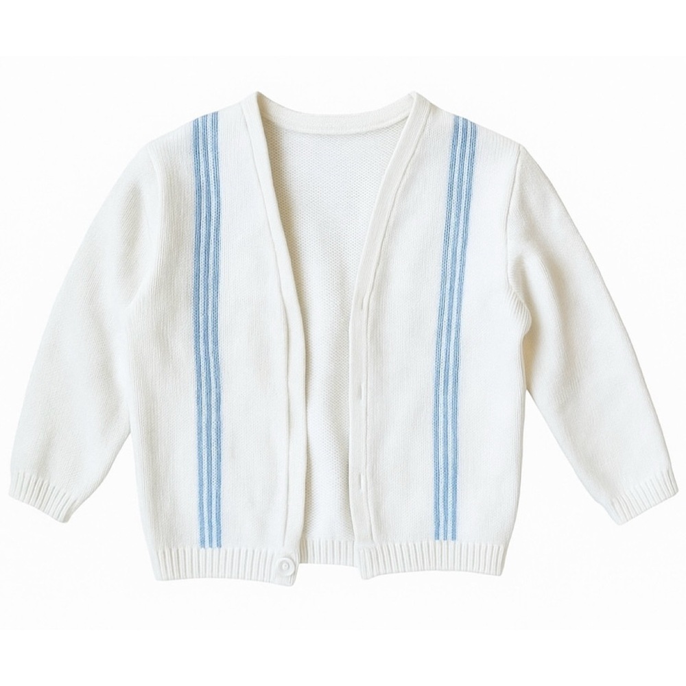 White and Blue Striped Knitted Cardigan Sweater